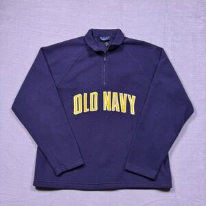 Vintage Old Navy Mens Pullover Fleece Sweatshirt Blue Yellow‎ Logo Size L